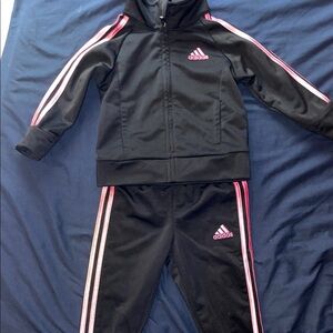 Adidas kids Black Tracksuit with Pink Stripes